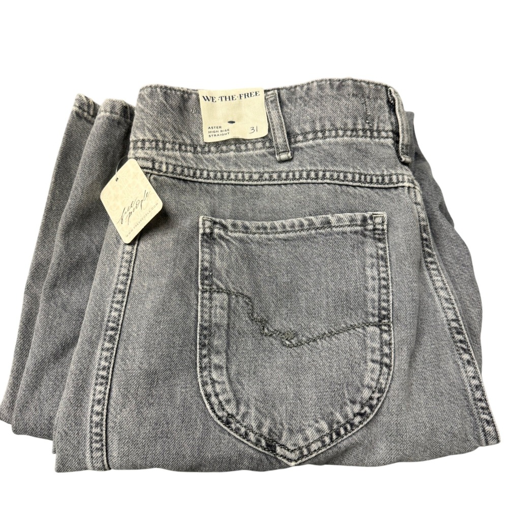 Free People Jeans Womens 31 (33x32) Aster High Rise Straight Grey Denim NEW